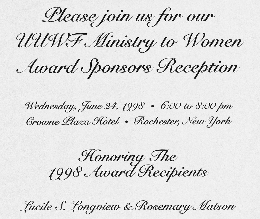 UUWF Ministry to Women Award Invitation